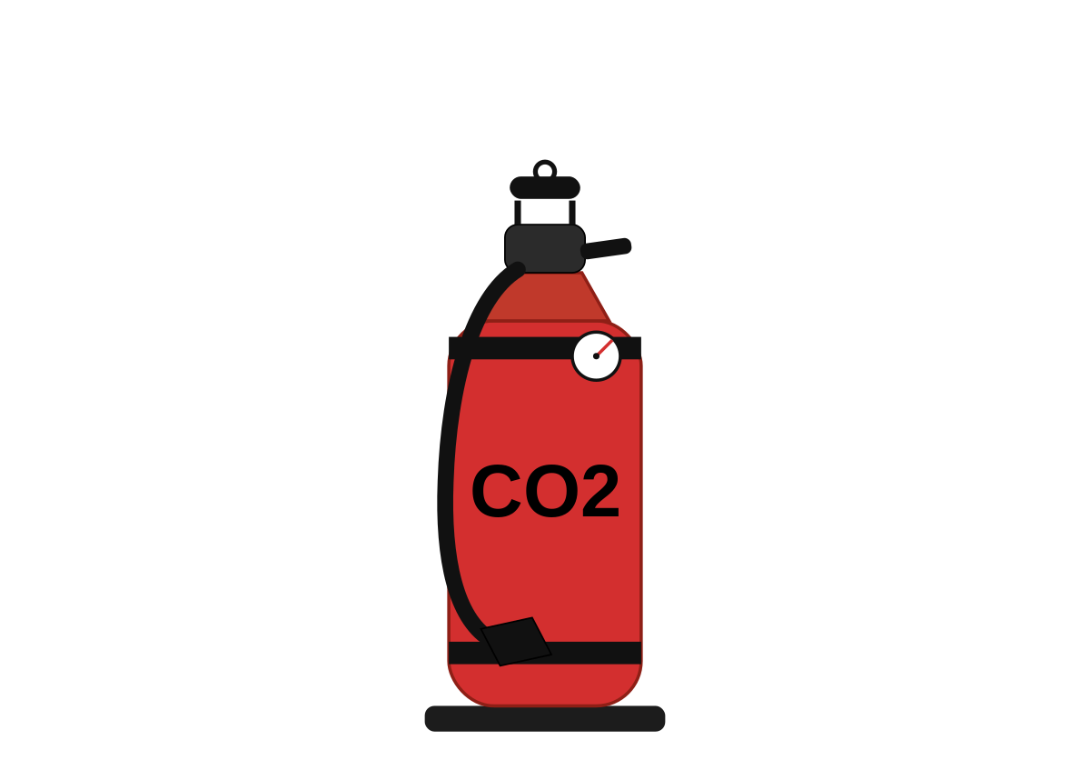A large red CO2 fire extinguisher with the word CO2 in bold black letters on its body.